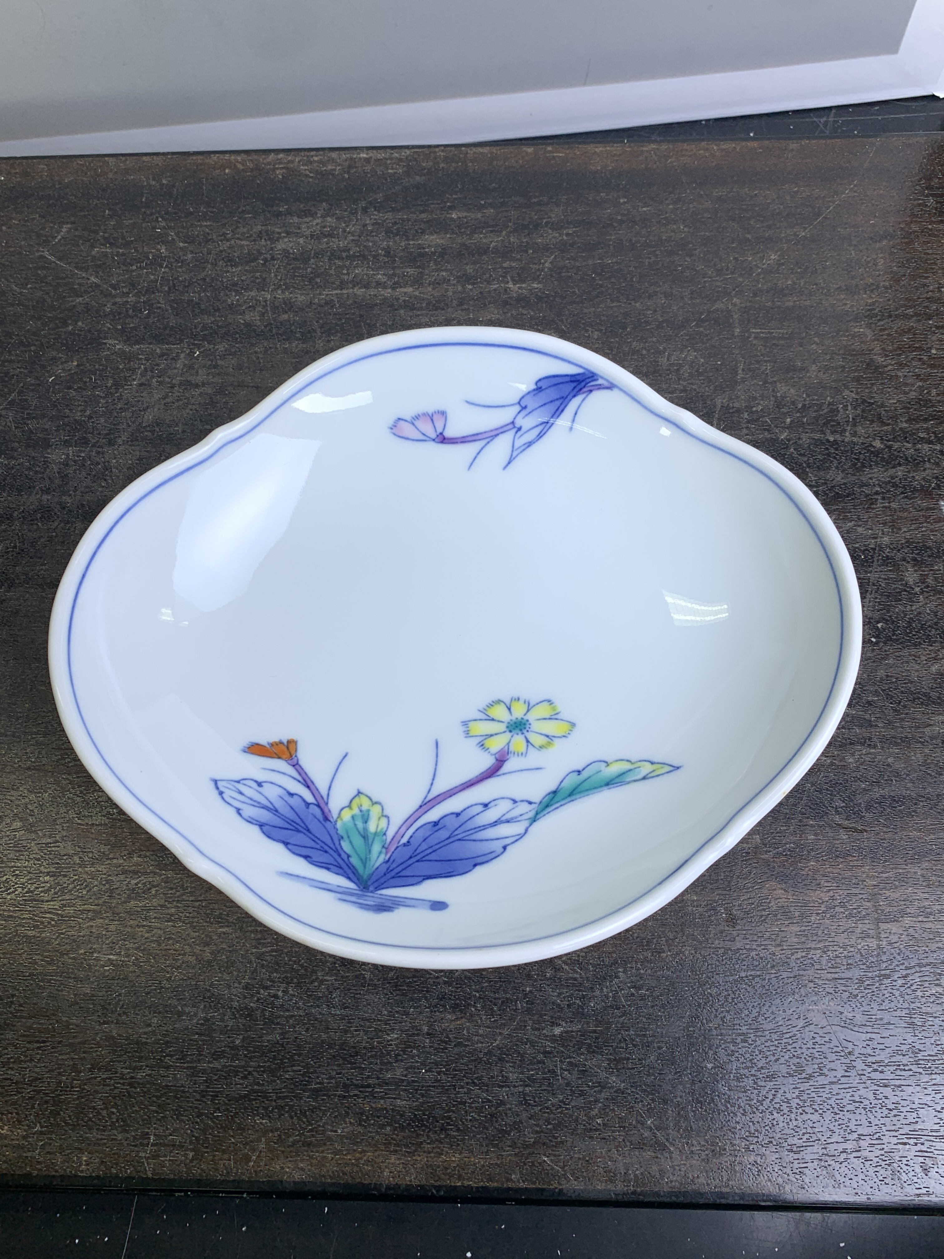 华山窑青花彩绘小盘 手绘 茶亦居日本古美术BJ5