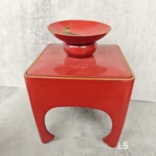 日本朱漆四方盏台 带酒盏 木胎 有瑕疵 茶亦居日本古美术L5