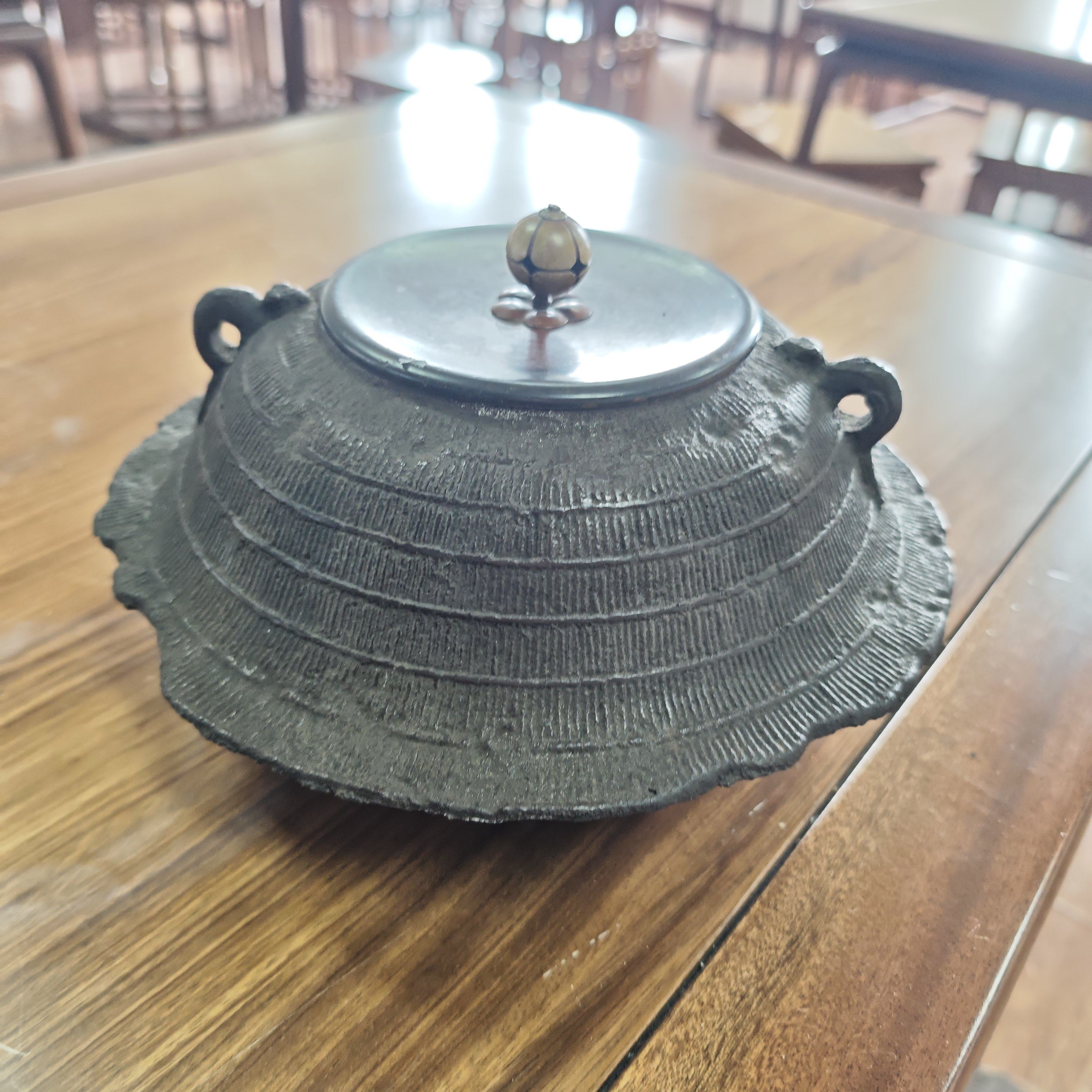 日本铸铁铜盖飞碟形铁釜茶釜 茶道具 茶亦居古美术CYS