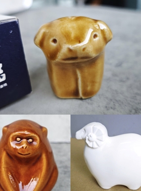 陶瓷生肖小摆件 猴 羊茶亦居日本古美术BJ5