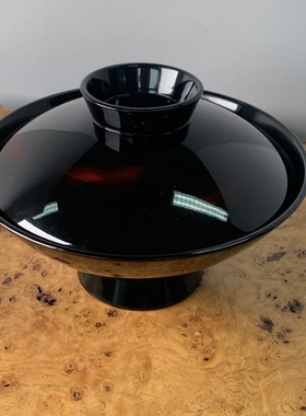 日本木胎漆器斗笠形高足盖碗吸物碗 茶亦居日本古美术 S6