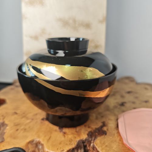 日本金箔漆器盖碗吸物碗 木粉胎 茶亦居古美术F10