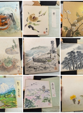 日本中古色纸卡纸画 手绘原稿 空间软装装饰画 茶亦居古美术S310