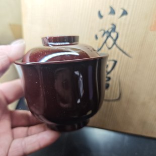 溜塗漆器小盖碗小吸物碗 内松枝纹 木粉胎 茶亦居日本古美术Q1