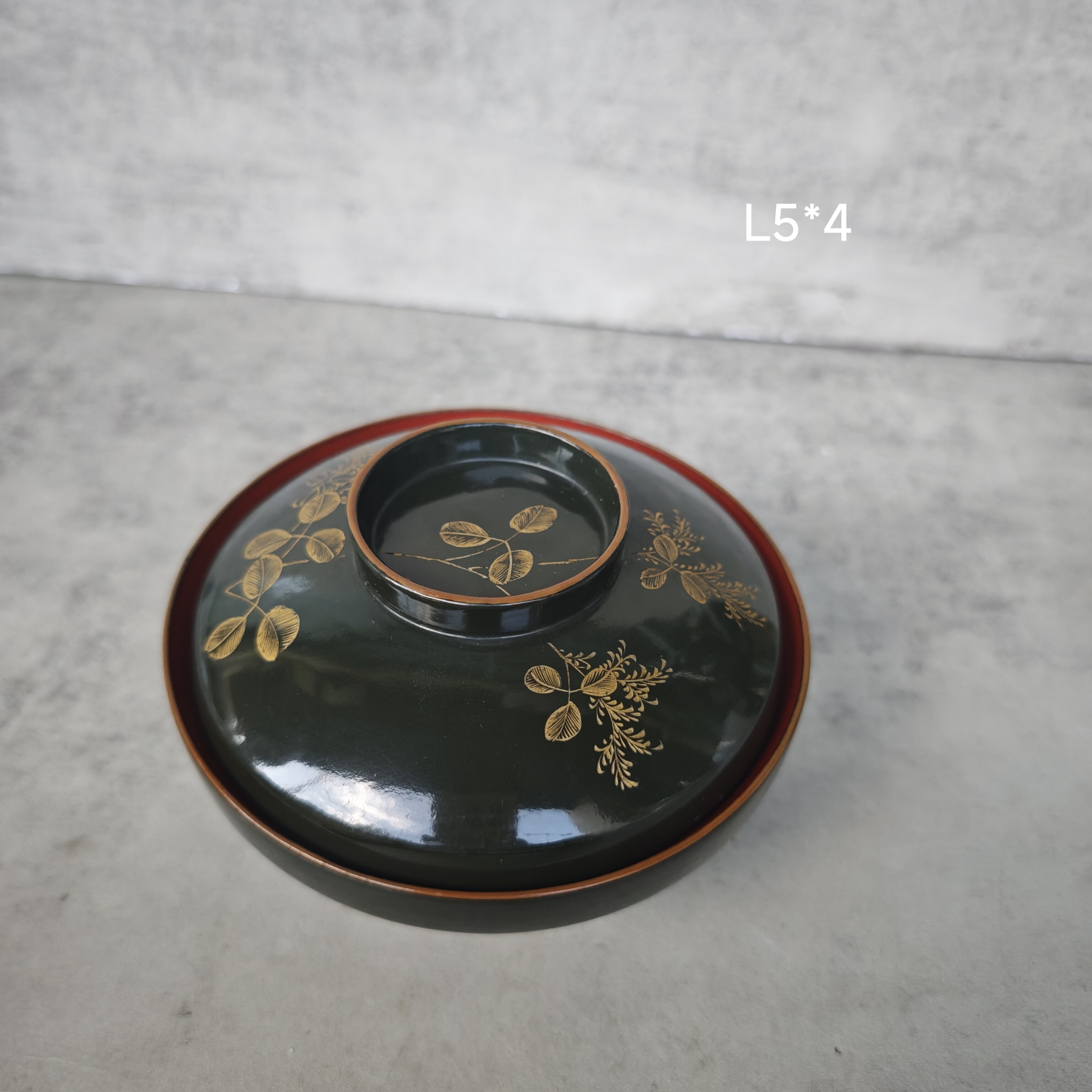 轮岛塗沈金工艺漆器盖碗吸物碗 绿漆描金 木胎L5