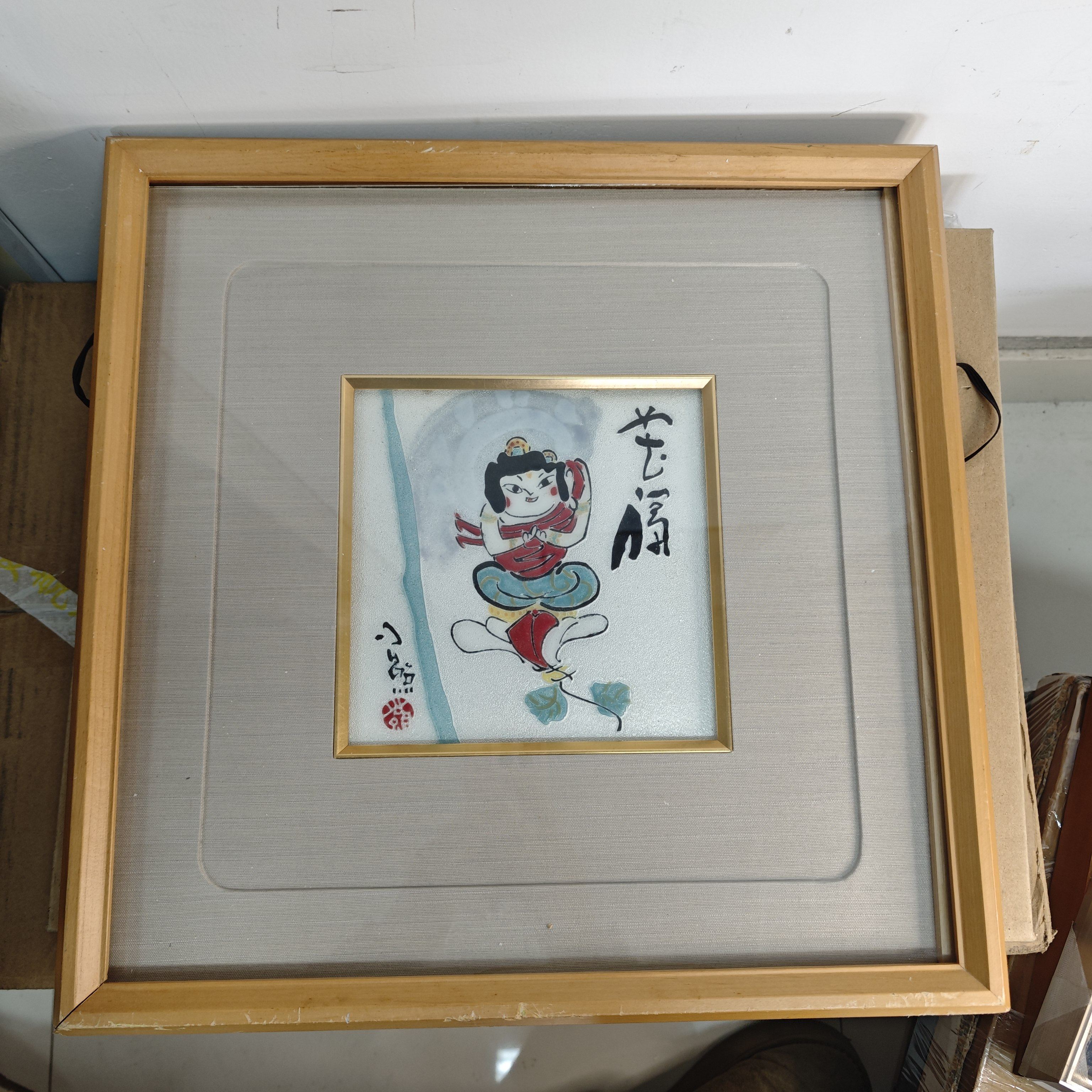 日本七宝烧框画 花福 实木框 茶亦居日本古美术CYS