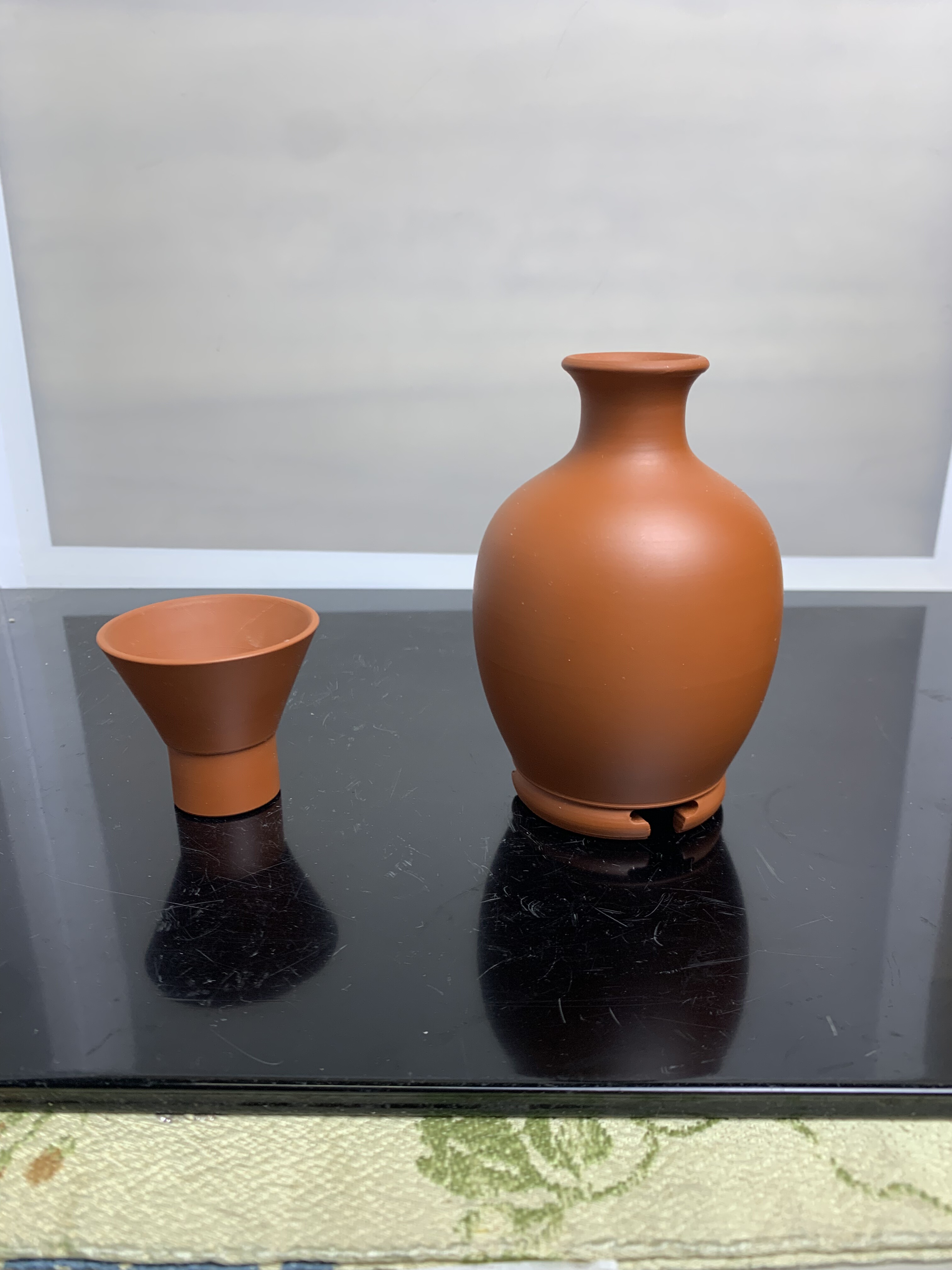 常滑烧朱泥德利酒具一套  陶二作 茶亦居日本古美术D13