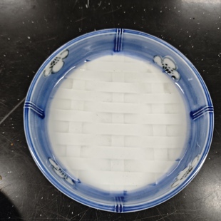 有田烧青花深盘壶承 梅花仿竹编 茶亦居日本古美术SPS