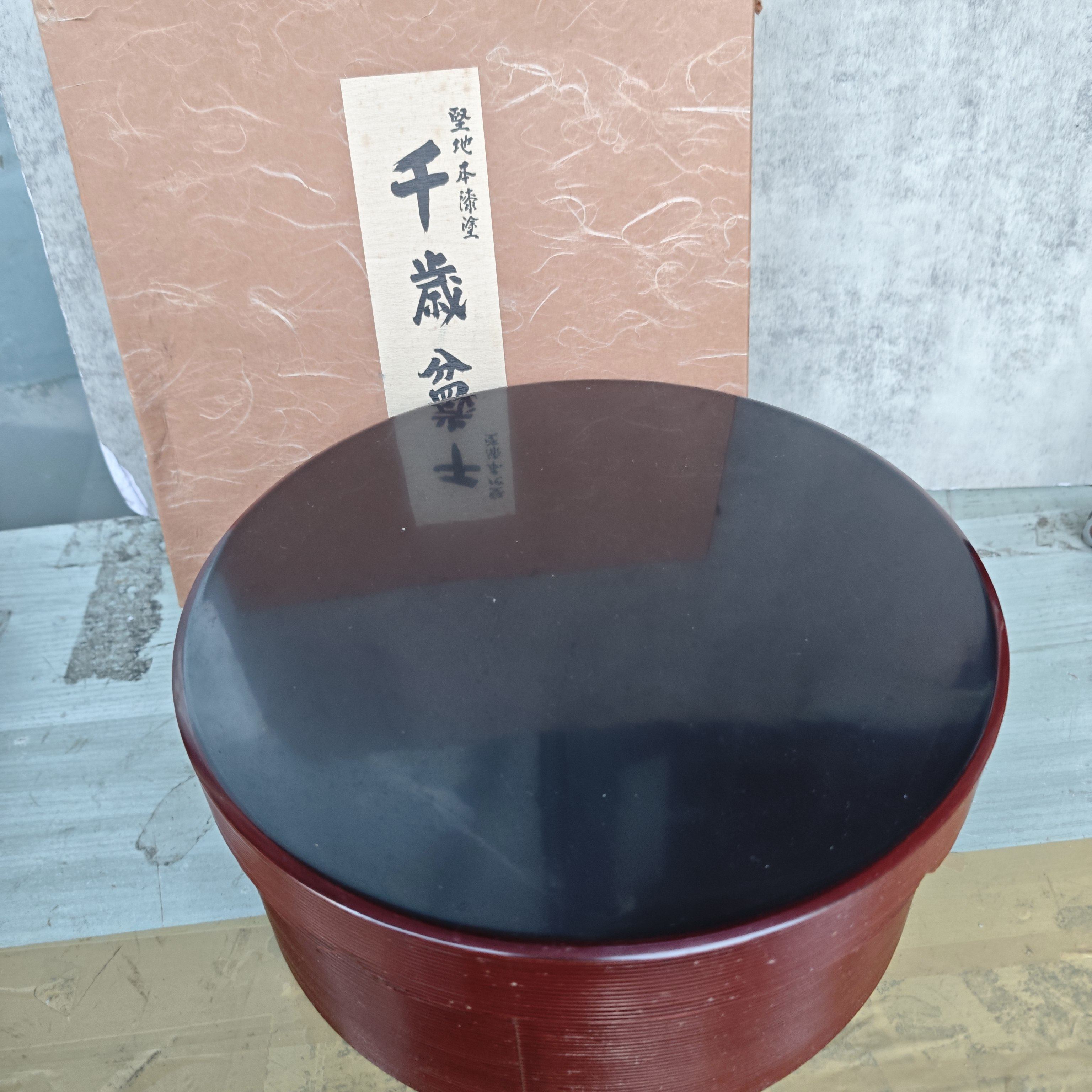 漆器茶仓千岁盆茶具箱 里千家今日庵 银杏纹 木胎 纸盒装L6