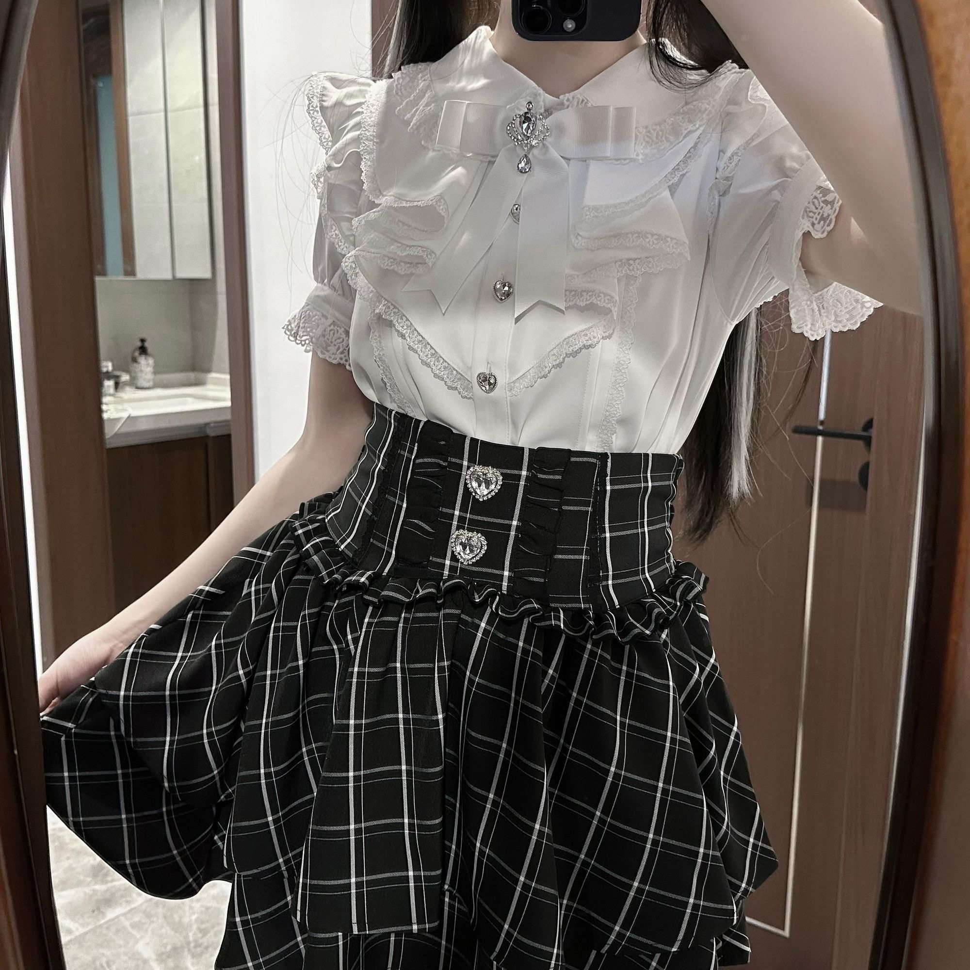 thumbnail for Love gemstone skirt mass production Japanese waist double-layer short skirt original, cute and versatile