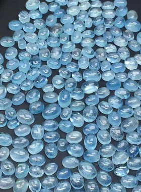 巴西天然海蓝宝吊坠界面戒指面旦形镶嵌半成品水晶裸石转运饰品