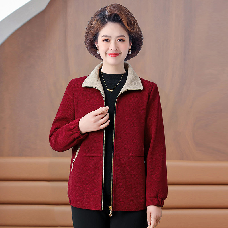 奶奶春装薄外套中老年人上衣女妈妈春秋衣服洋气翻领夹克宽松老人