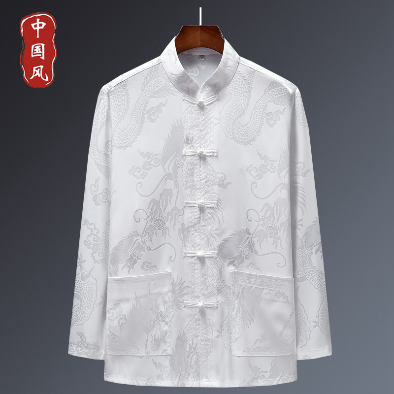 唐装男长袖上衣中老年人夏装太极服学生文艺薄款冰丝中国风长袖男
