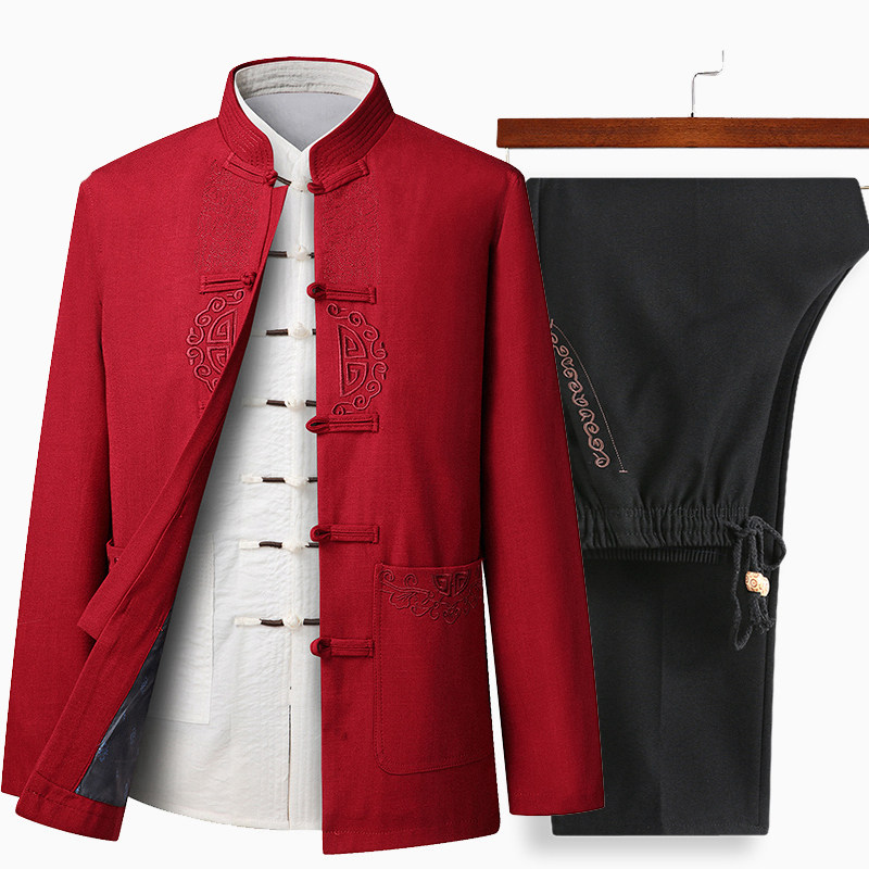 AUTUMN TANG COSTUME MENS MIDDLE-AGED AND ELDERLY SUIT CHINESE STYLE CHINESE STYLE DADDY THICK COAT GRANDPAS BIRTHDAY BIRTHDAY CLOTHES