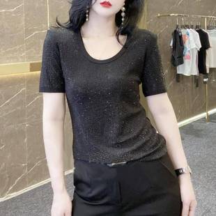 显瘦圆领短袖 网红高级时尚 洋气修身 女士T恤2025夏季 百搭上衣 新款