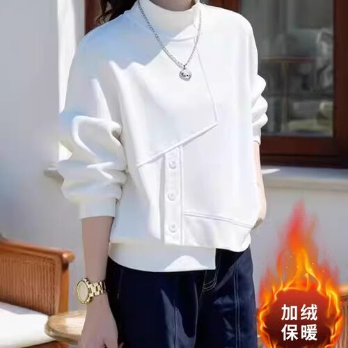 秋冬白色半高领显瘦卫衣女