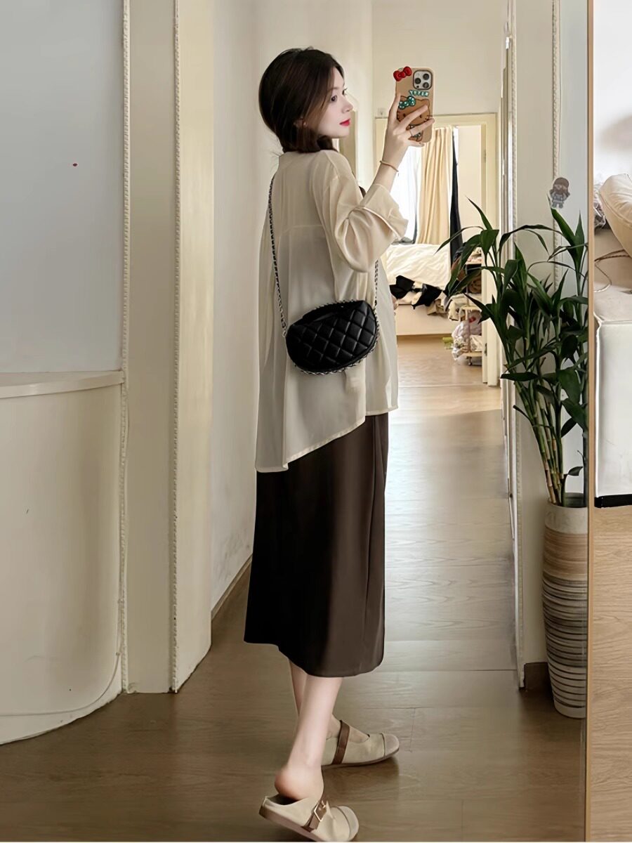 PREGNANT MOTHERS WEAR ? PREGNANT WOMEN SPRING AND SUMMER CLOTHES 2024 NEW SLIT SUSPENDER DRESS SUNSCREEN SHIRT TWO-PIECE SUIT