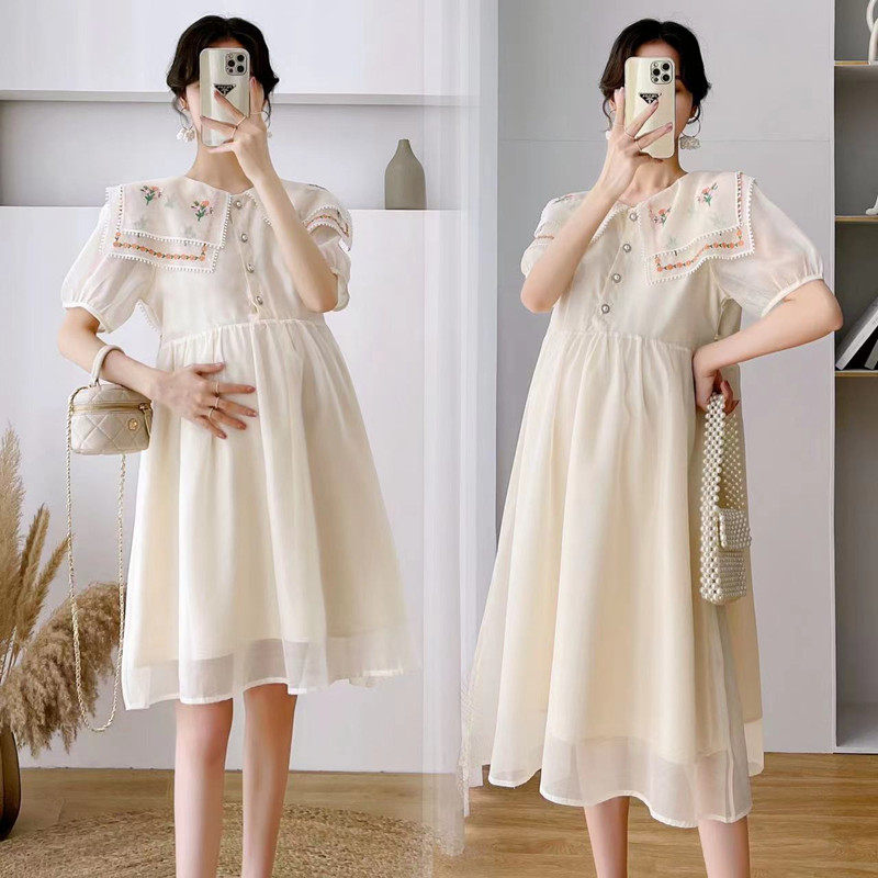 HIGH-QUALITY MATERNITY DRESS SWEET DOUBLE DOLL COLLAR NICHE DESIGN PLUS-SIZE MATERNITY DRESS LONG AND SHORT