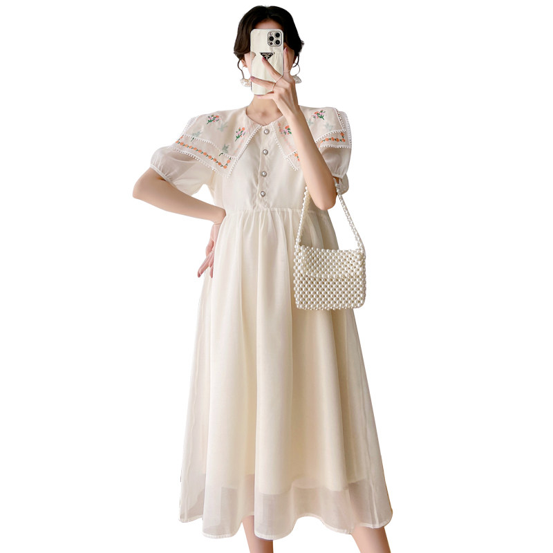 HIGH-QUALITY MATERNITY DRESS SWEET DOUBLE DOLL COLLAR NICHE DESIGN PLUS-SIZE MATERNITY DRESS LONG AND SHORT