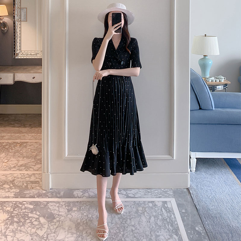 MATERNITY DRESSES SUMMER DRESSES SHORT SLEEVES FASHIONABLE 2022 NEW POLKA DOTS THIN SKIRTS OVER-THE-KNEE PLEATED CHIFFON SKIRTS TIDE