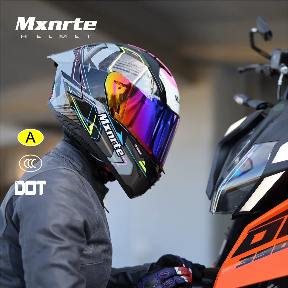 迈星特摩托车头盔全盔防风灰粉配色男女通用双镜片头盔轻便安全帽