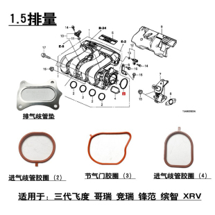 适用3/4代飞度哥瑞竞瑞锋范缤智XRV进排气歧管节气门胶圈催化垫片