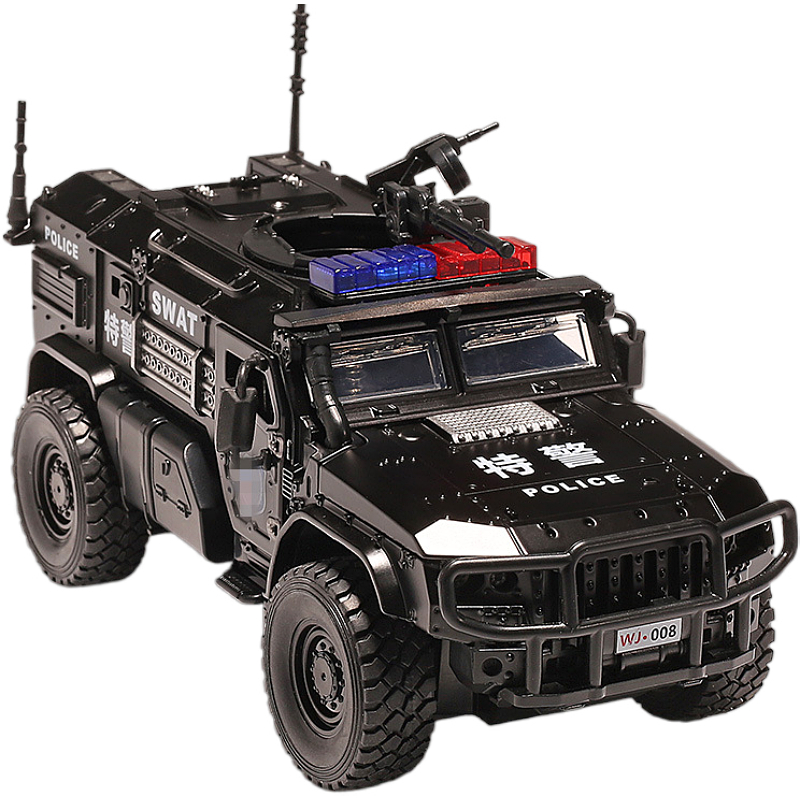 Kids simulation alloy police typhoon armored SWAT car offroad vehicle pullback model sound and light vibration boy toys