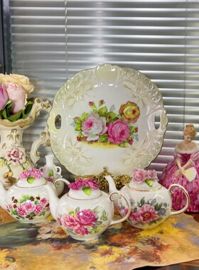 西洋古董 皇家 stafford花卉 骨瓷3d浮雕小号茶壶全套1992s 现货