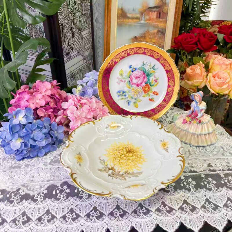 西洋古董德国狮牌1950s菊花大水果立座拖盘 现货