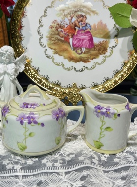 西洋古董 则武 nippon百年作品 浮雕手绘玫瑰金骨花 蓝色糖奶现货