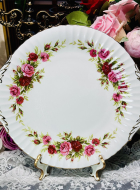 西洋古董 25.5cm shelley 各种鎏金骨瓷双耳蛋糕盘集合 现货