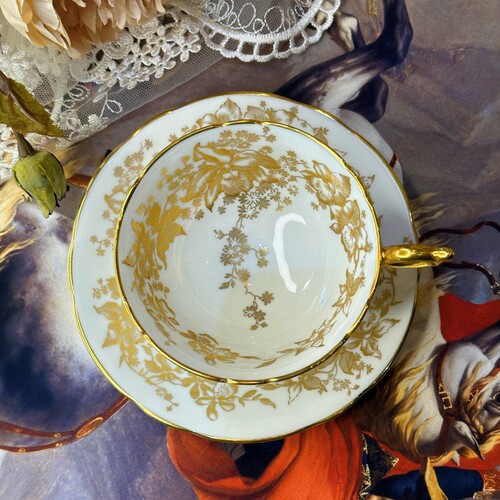 西洋古董 coalport 初代金蕾丝水仙 重金阔口骨瓷咖啡茶杯碟现货