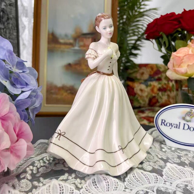 西洋古董 coalport 手拿黄玫瑰 大裙摆 少女系瓷偶 现货