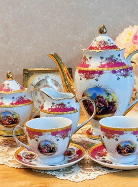 西洋古董捷克 Thun 图恩 50年代 24k鎏金爱情故事壶糖奶杯碟现货