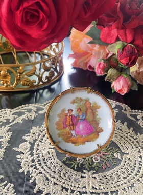 西洋古董 利摩日limoges 白金 绿色德爱人物花卉硬瓷咖啡杯碟现货