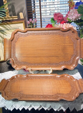 西洋古董 全实木手工雕刻双耳托盘 现货
