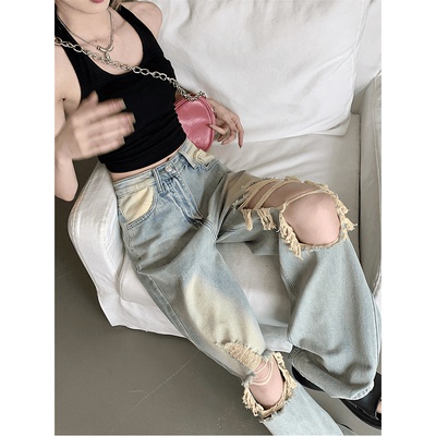 欧美高街裤子网红炸街破洞乞丐裤