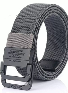日本2025新款男士松紧弹力帆布皮带黑色平滑双环扣裤带年轻人腰带