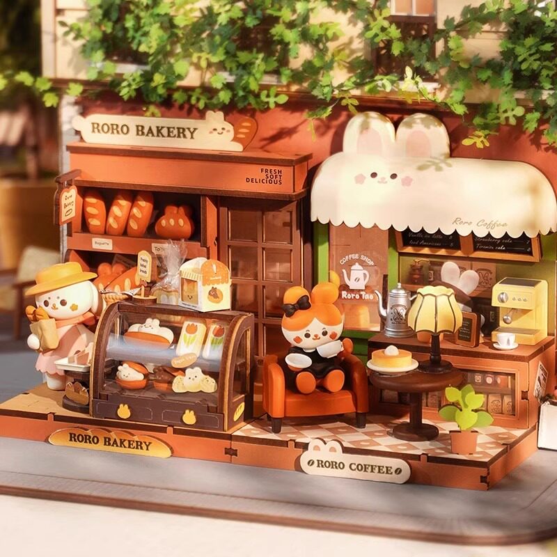 rolife若来咖啡店diy微缩小屋手工阮阮食玩拼装小屋咖啡店面包店