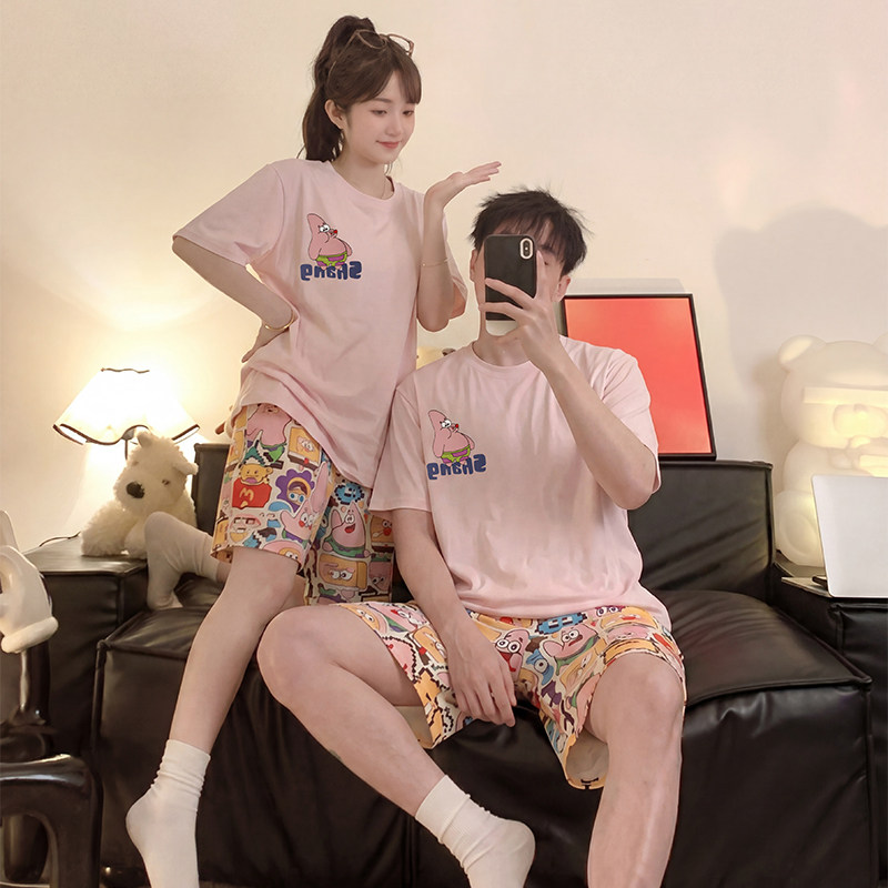 派大星情侣睡衣女夏季薄款纯棉短袖短裤卡通青少年男士家居服套装