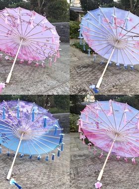 超仙古风流苏花瓣伞ins拍照道具舞蹈伞景区摆摊绸布伞工艺油纸伞