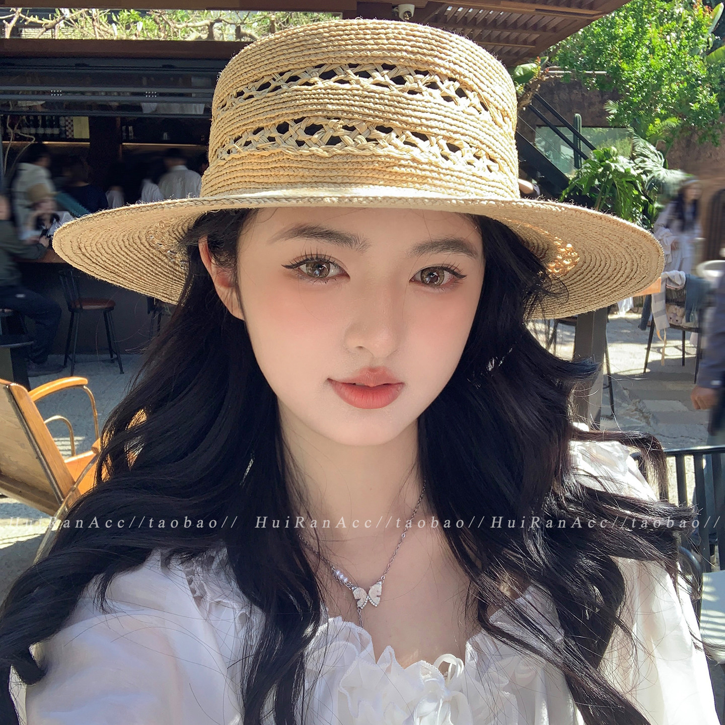 手工编织平顶拉菲草帽女夏季2026新款海边度假风镂空遮阳防晒帽子