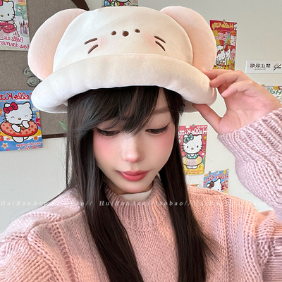 秋冬季可爱卡通小老鼠毛绒帽女