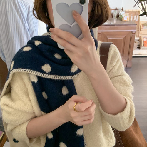 韩系氛围感波点围巾女2025新款