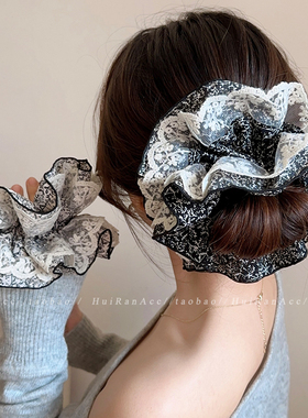 清新小碎花大肠发圈女2026新款精致丸子头发绳蕾丝边法式扎发头绳