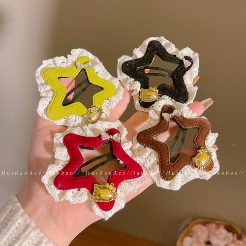 可爱蕾丝边水钻kt猫星星发夹