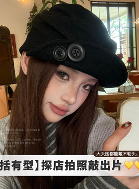 韩系辣妹风纽扣黑色冷帽2026秋季
