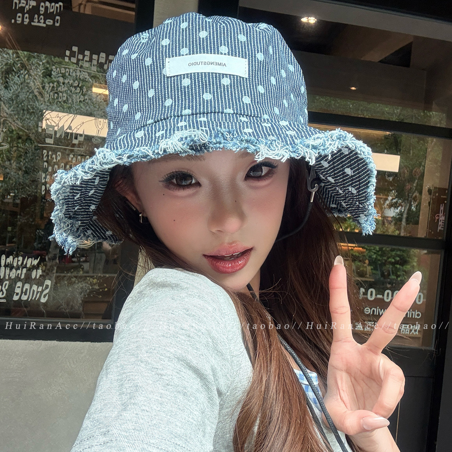 美式复古波点牛仔渔夫帽女2026新款可调节遮阳防晒帽户外登山帽子