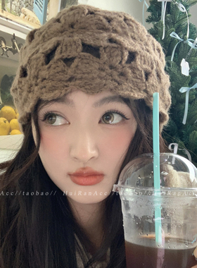 手工钩花镂空包头帽女春秋季薄款