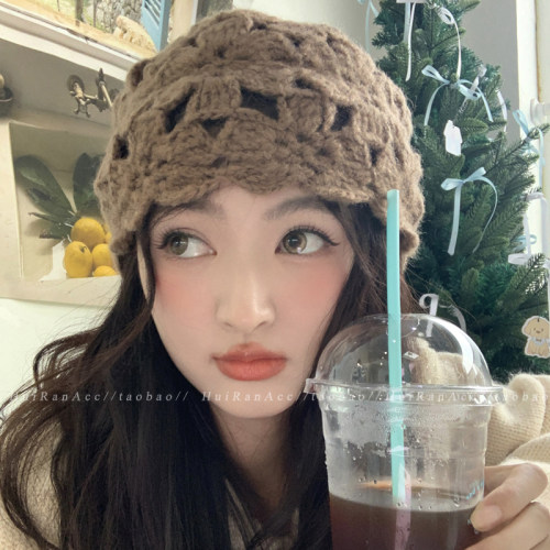 手工钩花镂空包头帽女春秋季薄款